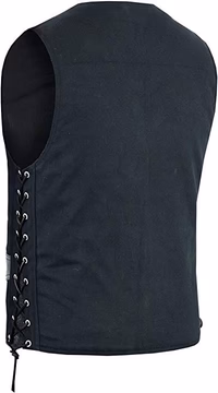 Peter Leather 100% Cotton Adjustable Black Denim Motorcycle Vest W/Leather Touch - Image 2