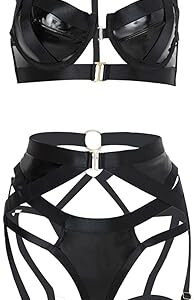 Sexy Strappy Underwire Push Up Garter Belt Women Lingerie Set