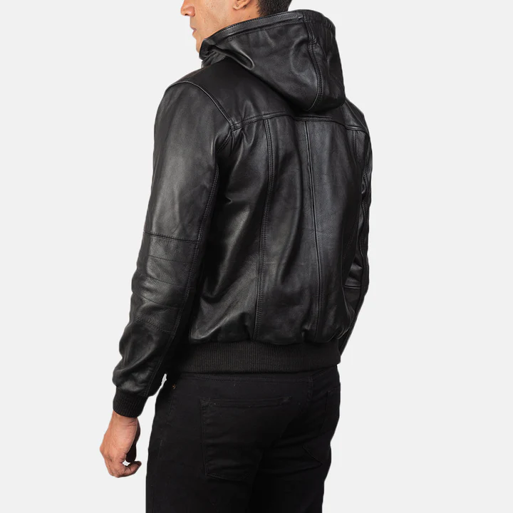 Bouncer Biz Black Leather Bomber Jacket - Image 3