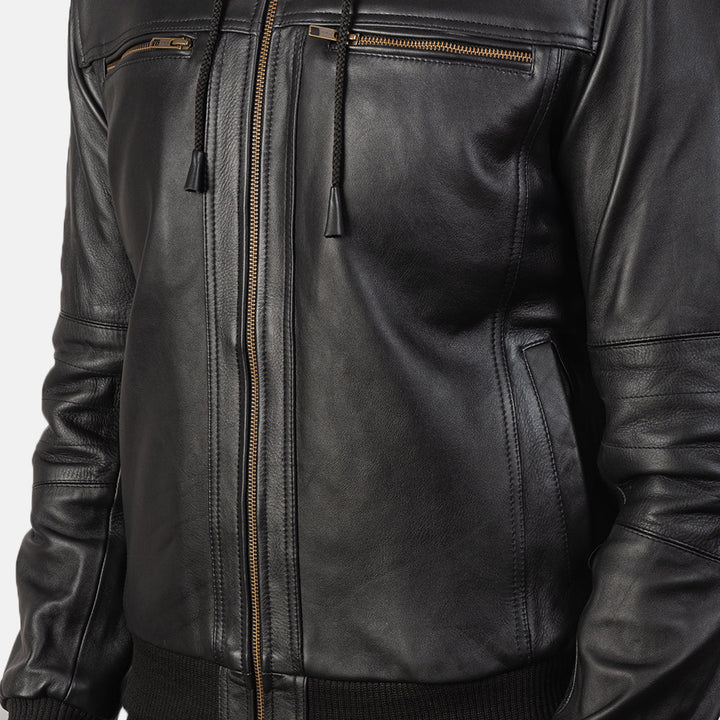 Bouncer Biz Black Leather Bomber Jacket - Image 4