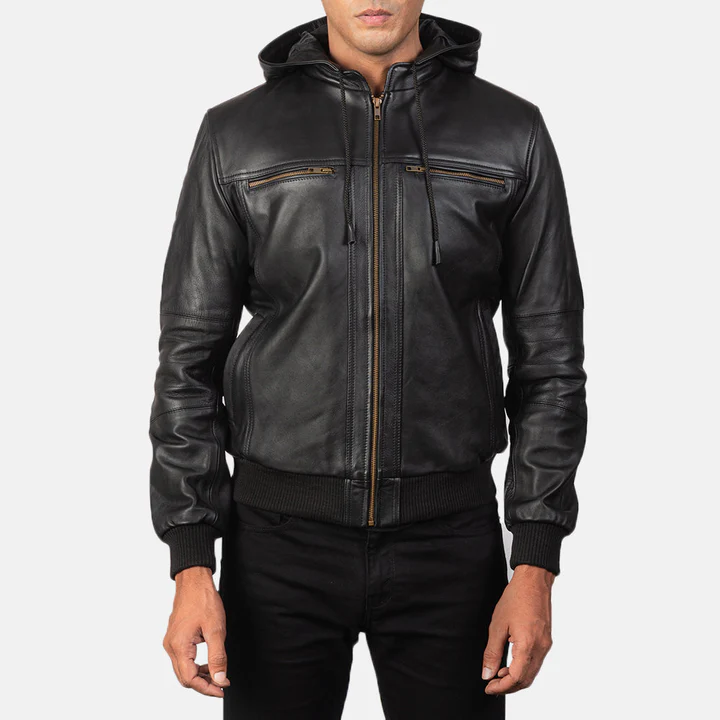 Bouncer Biz Black Leather Bomber Jacket - Image 2