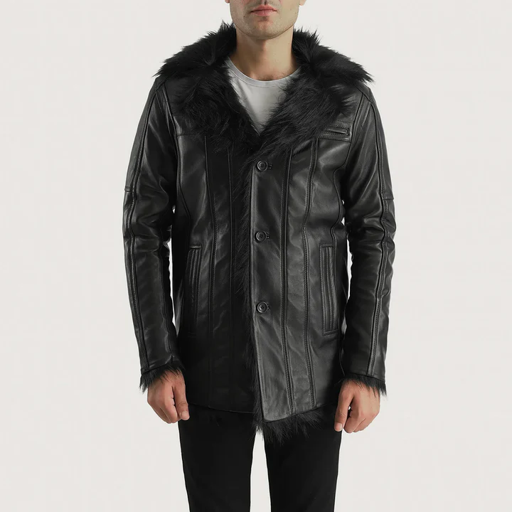 Furcliff Black Leather Coat - Image 2