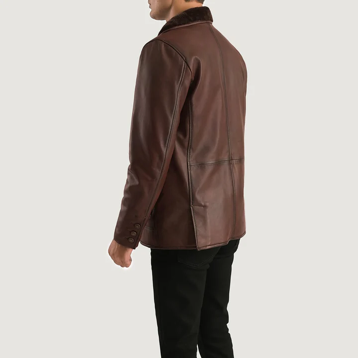 Rocky Brown Fur Leather Coat - Image 2