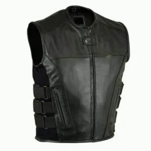 Men's Motorcycle Biker Tactical SWAT Style Black Leather Vest