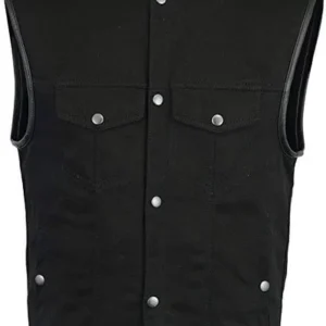 Men's Basic Black Denim Club Motorcycle Vest 100% Cotton