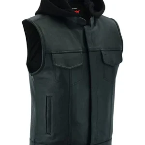 Men's Premium Naked Cowhide Removable Hooded Vest w/ Concealed Carry